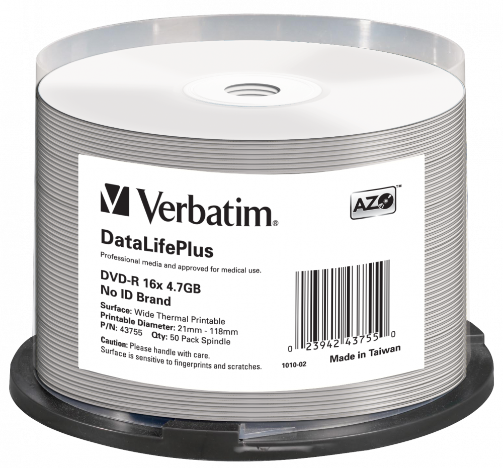 DVD-R 16x DataLifePlus Wide Thermal Printable 50pk Spindle - No ID Brand