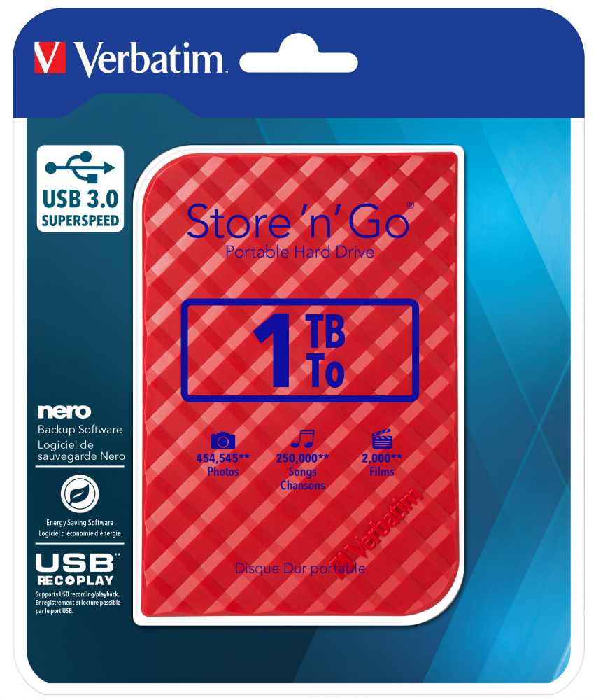 Store 'n' Go USB 3.0 Přenosný pevný disk 1 TB – červený