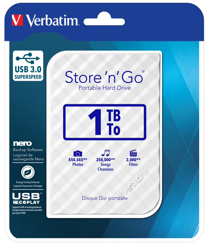 Store 'n' Go USB 3.0 Přenosný pevný disk 1 TB – bílá