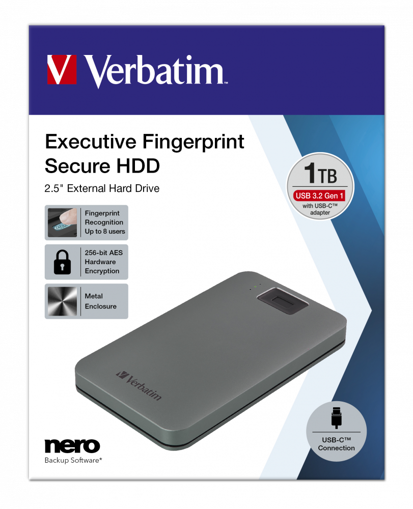 Executive Fingerprint Secure Přenosný 1TB pevný disk USB-C