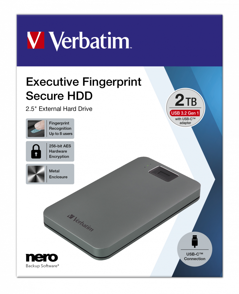 Executive Fingerprint Secure Přenosný 2TB pevný disk USB-C