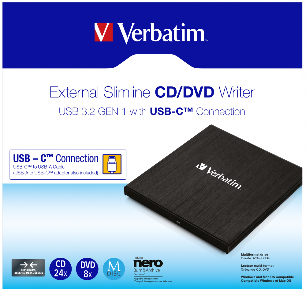 Externí CD/DVD Slimline vypalovačka s připojením USB-C 